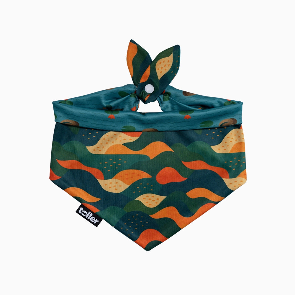 Dog bandana with colorful wave pattern on a white background