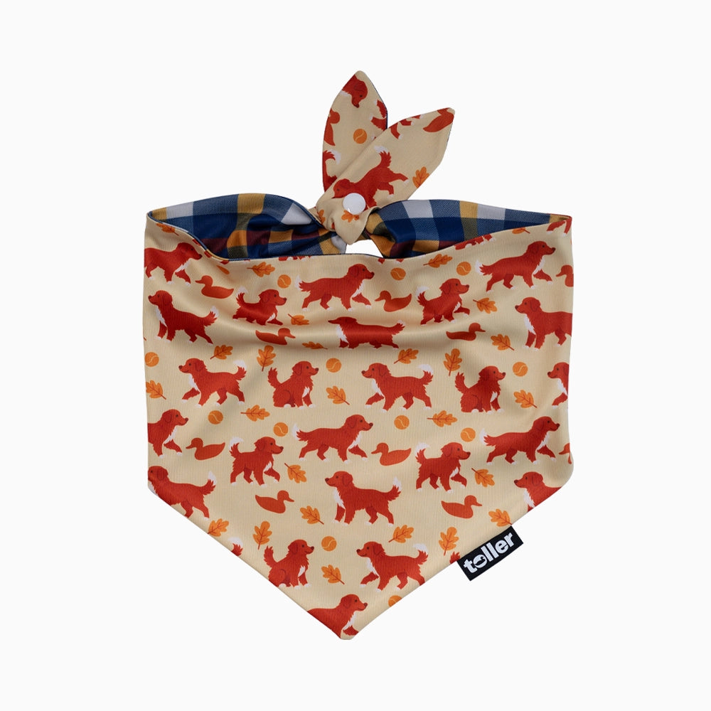 Dog bandana with red dog pattern on beige background