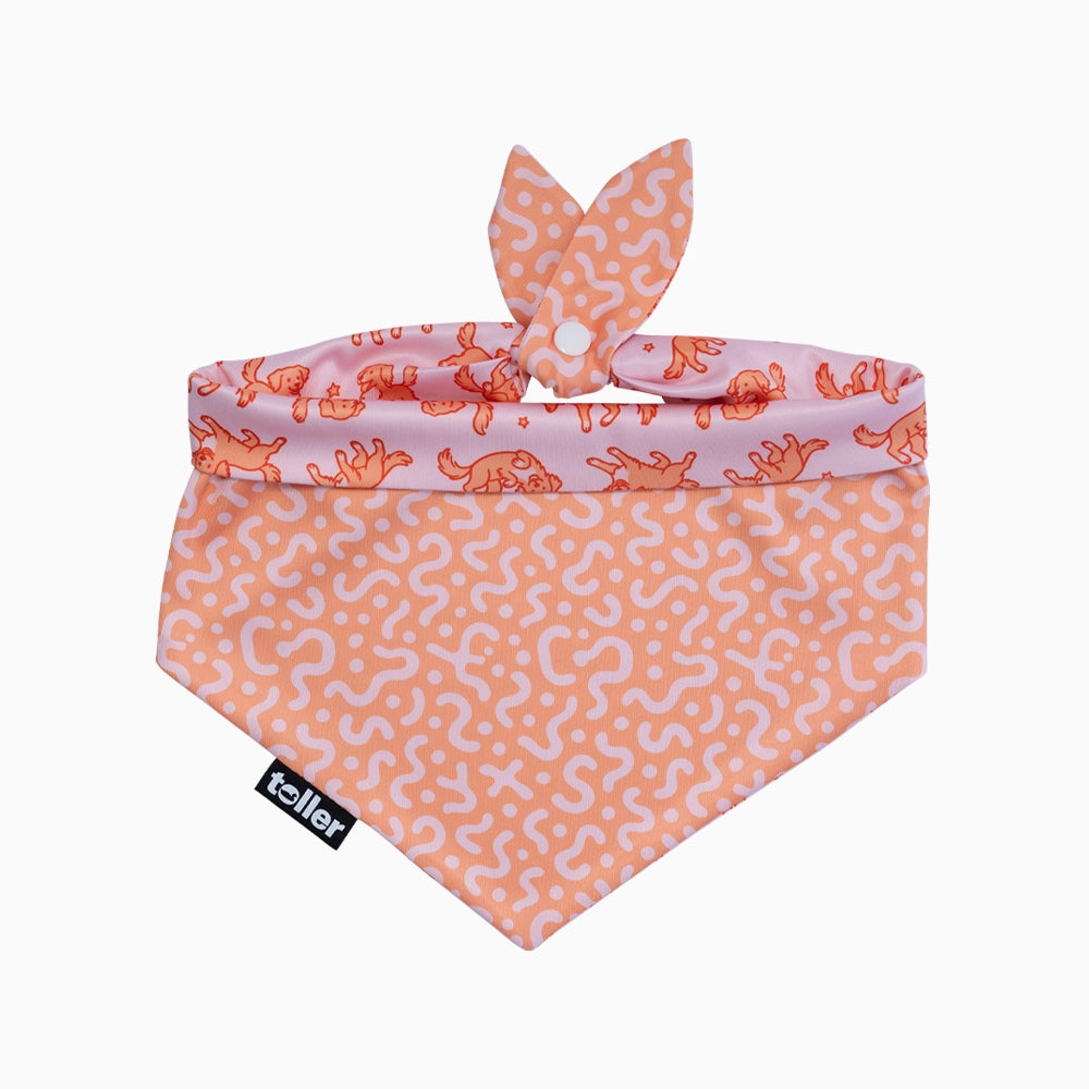 Dog bandana with pink squiggle pattern on a white background