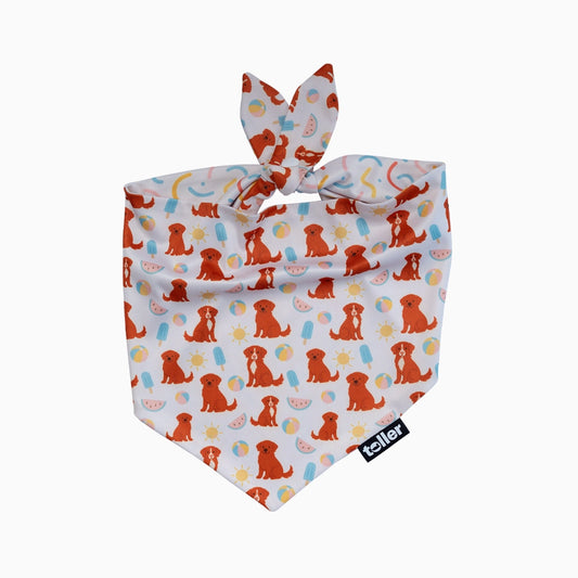 Dog bandana with red dog pattern on a white background