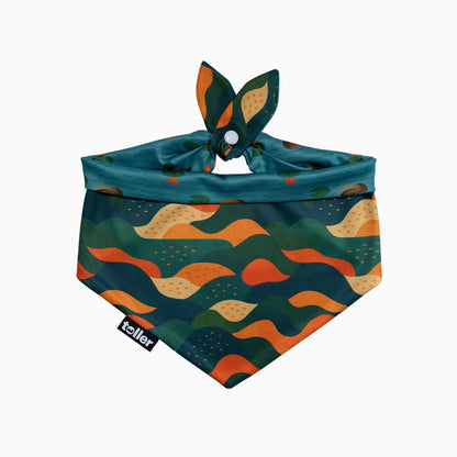 Dog bandana with colorful wave pattern on a white background