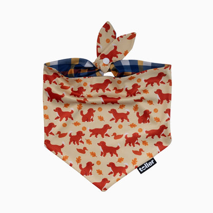 Dog bandana with red dog pattern on beige background