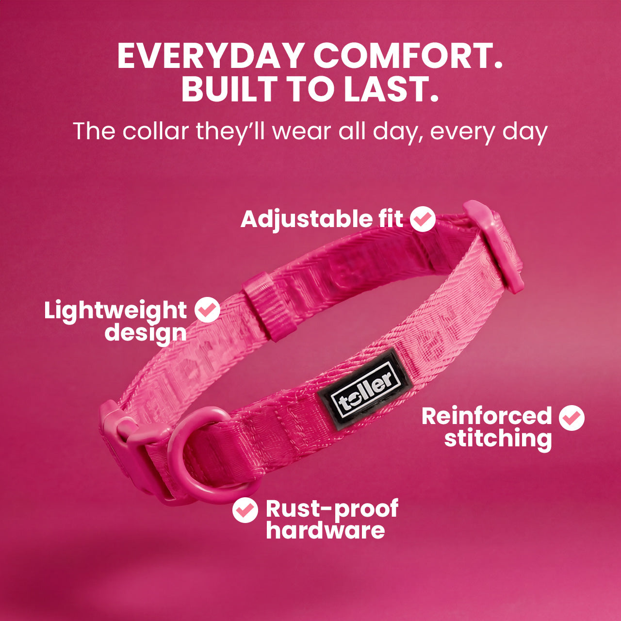 Pink dog collar with features on a pink background
