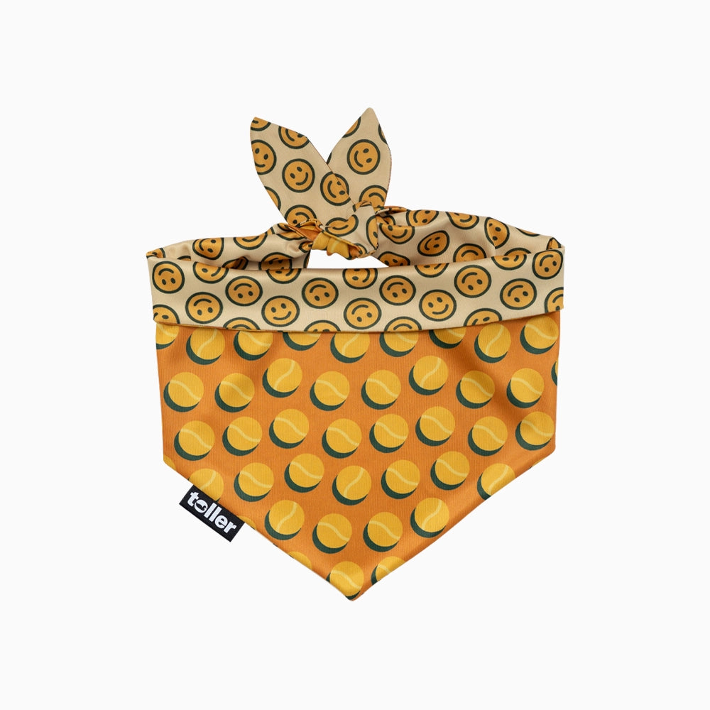Dog bandana with tennis ball pattern on a white background