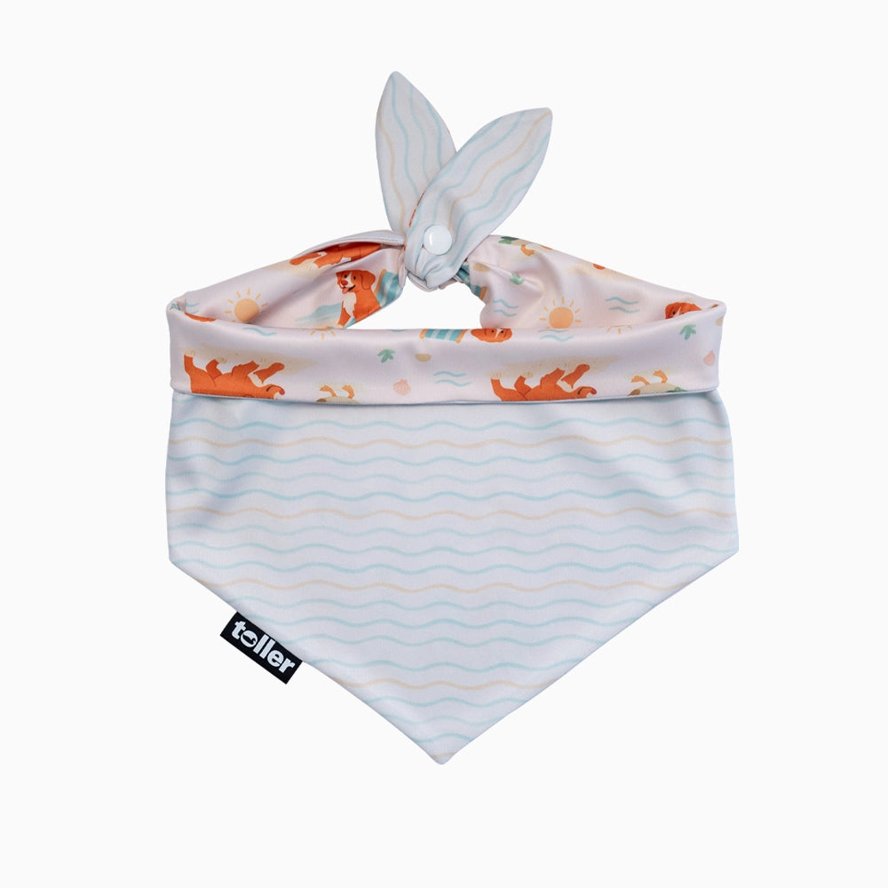 blue wavy dog bandana with 2 in 1 print